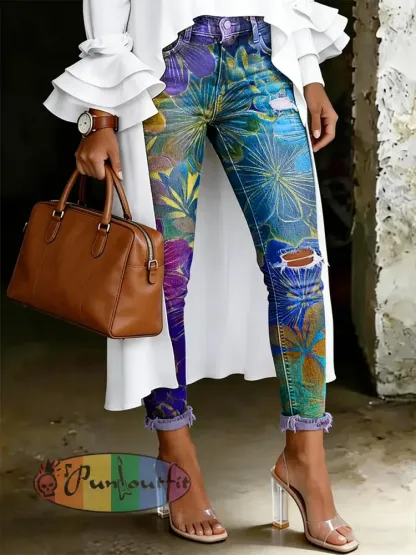 Women’s Artistic Floral Print Jeans