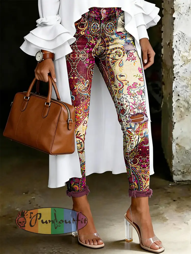 Women’s Artistic Floral Print Jeans