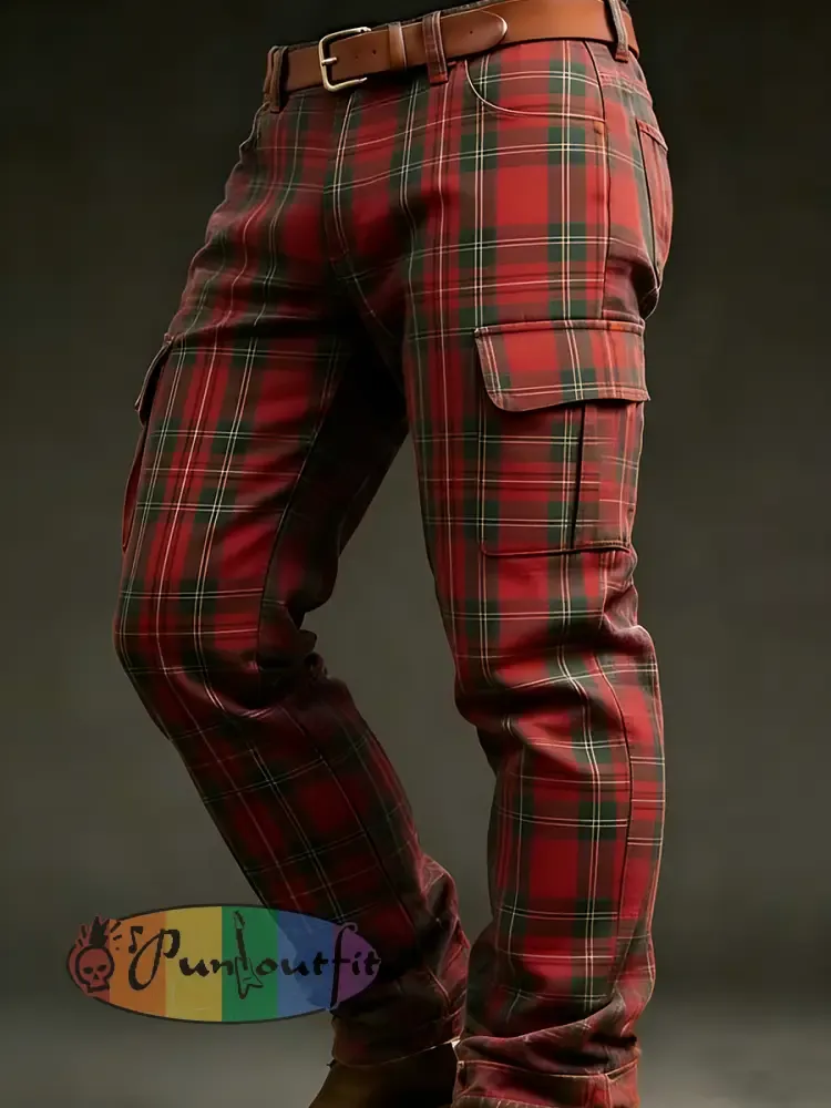 Men’s Retro Vacation Business Art Print Casual Workwear Trousers