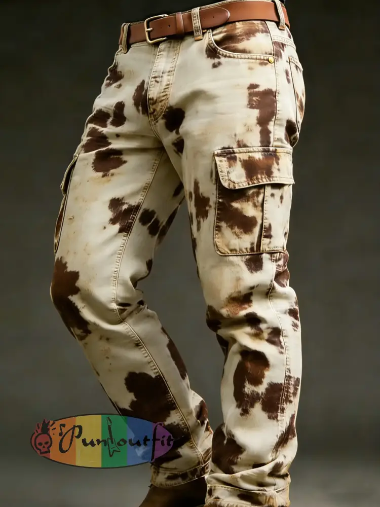 Men’s Retro Vacation Business Art Print Casual Workwear Trousers