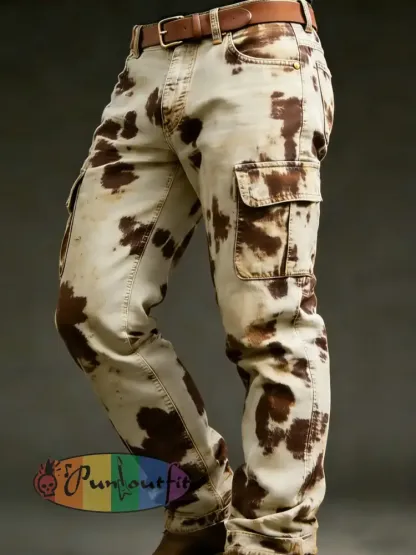 Men’s Retro Vacation Business Art Print Casual Workwear Trousers