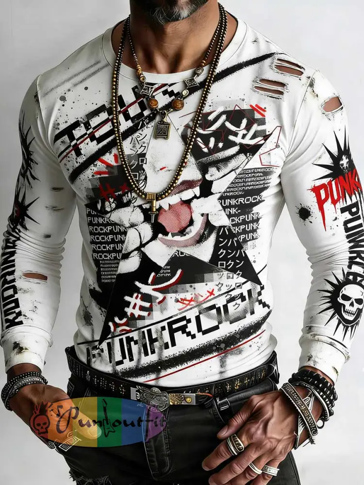Men’s Vintage Punk Rock Skull Cross Patchwork Print Comfortable Sweatshirt