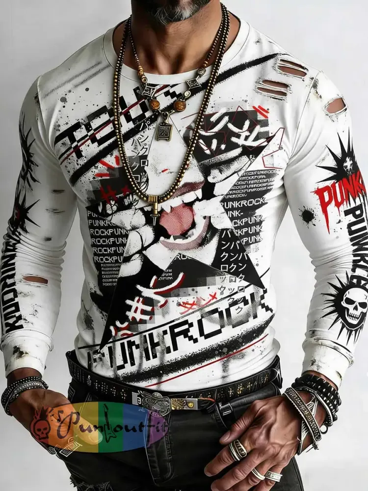 Men’s Vintage Punk Rock Skull Cross Patchwork Print Comfortable Sweatshirt