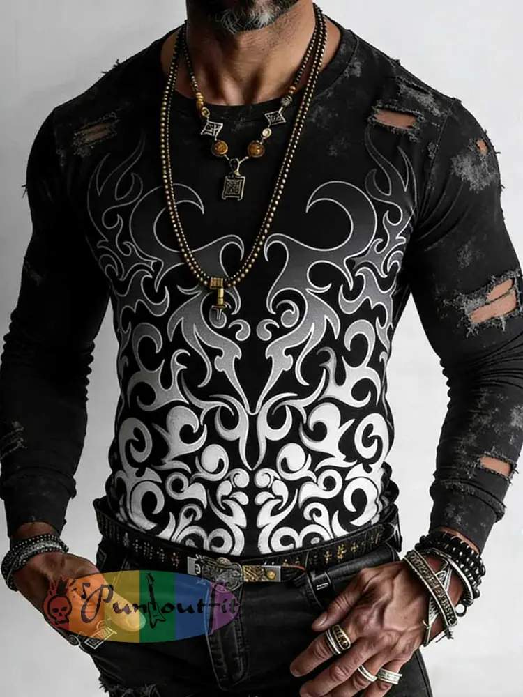Men’s Vintage Punk Rock Skull Patchwork Print Comfortable Sweatshirt