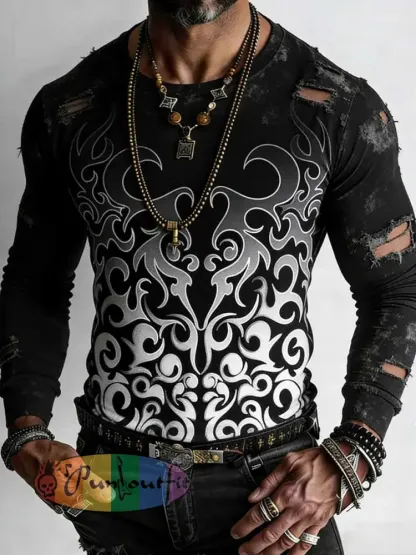 Men’s Vintage Punk Rock Skull Patchwork Print Comfortable Sweatshirt
