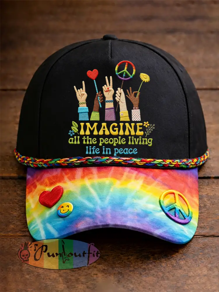 Unisex Imagine All The People Living Life In Peace Print Hat - Black · ONE