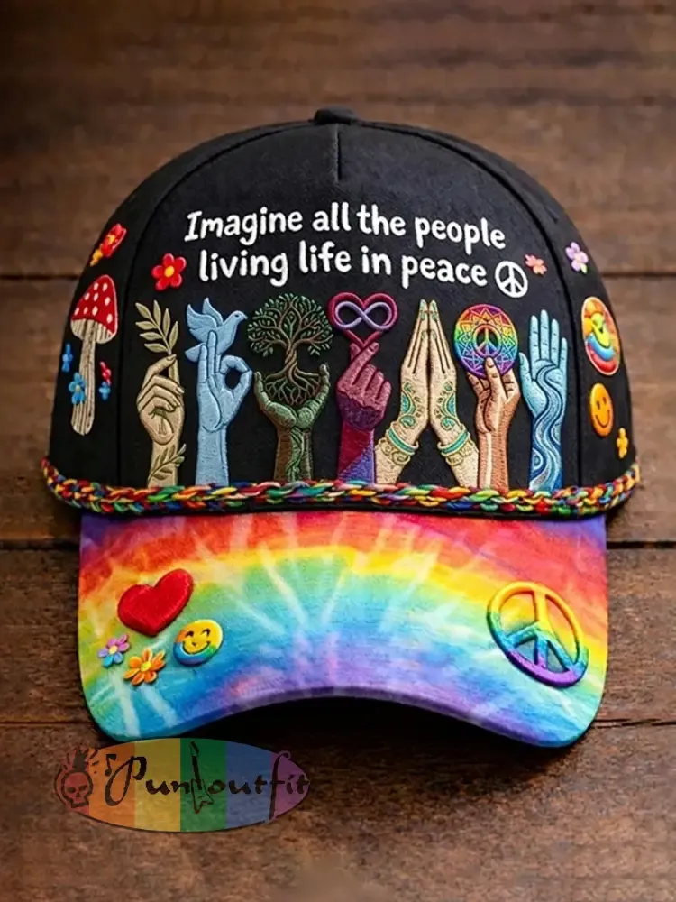Unisex Imagine All The People Living Life In Peace Print Hat - Black · ONE