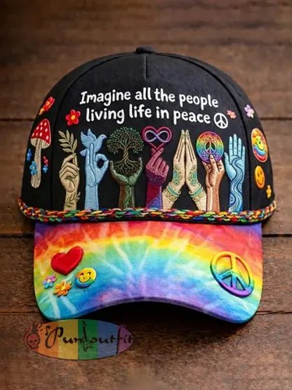 Unisex Imagine All The People Living Life In Peace Print Hat - Black · ONE