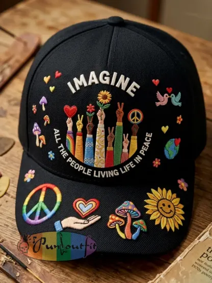 Unisex Imagine All The People Living Life In Peace Print Hat - Black · ONE