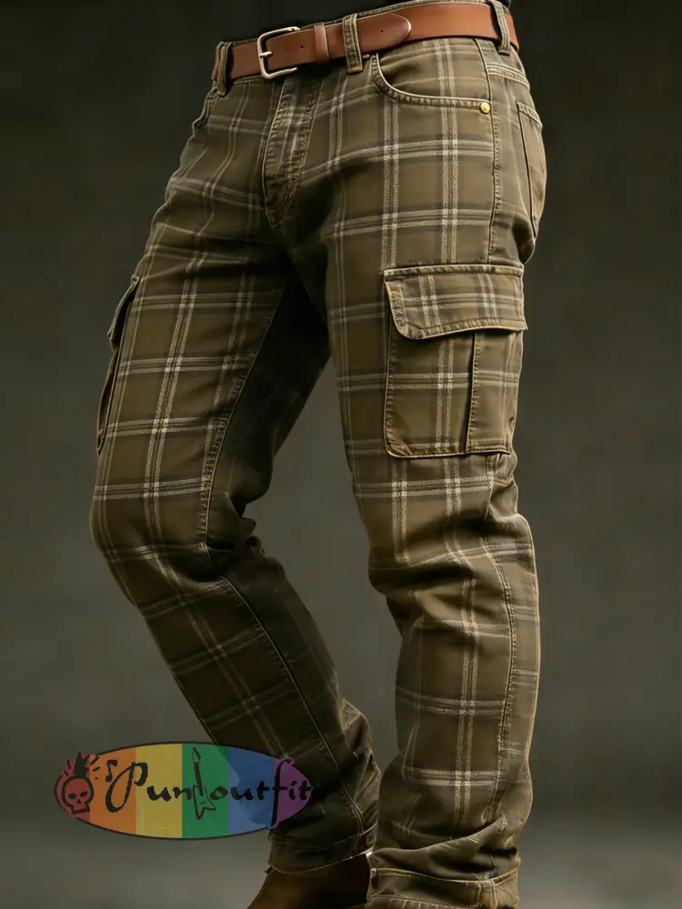 Men’s Retro Vacation Business Art Print Casual Workwear Trousers