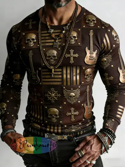 Men’s Retro Punk Style Skull Cross Patchwork Printed Comfortable Sweatshirt