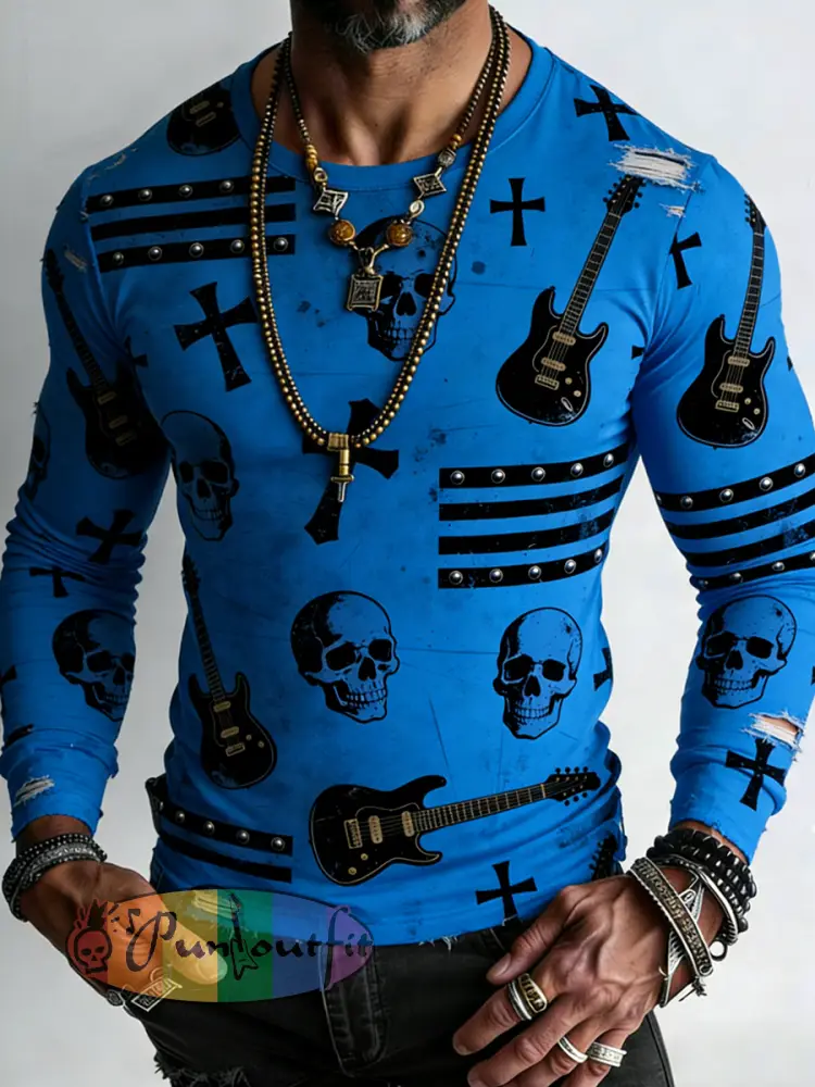 Men’s Retro Punk Style Skull Cross Patchwork Printed Comfortable Sweatshirt