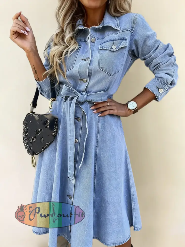 Women’s Casual Elegant Long-Sleeve Denim Dress