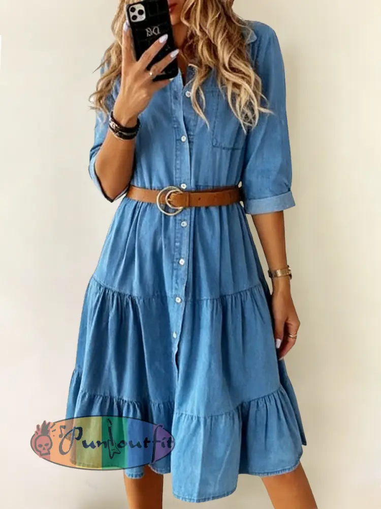 Women’s Casual Elegant Mid-Length Denim Dress