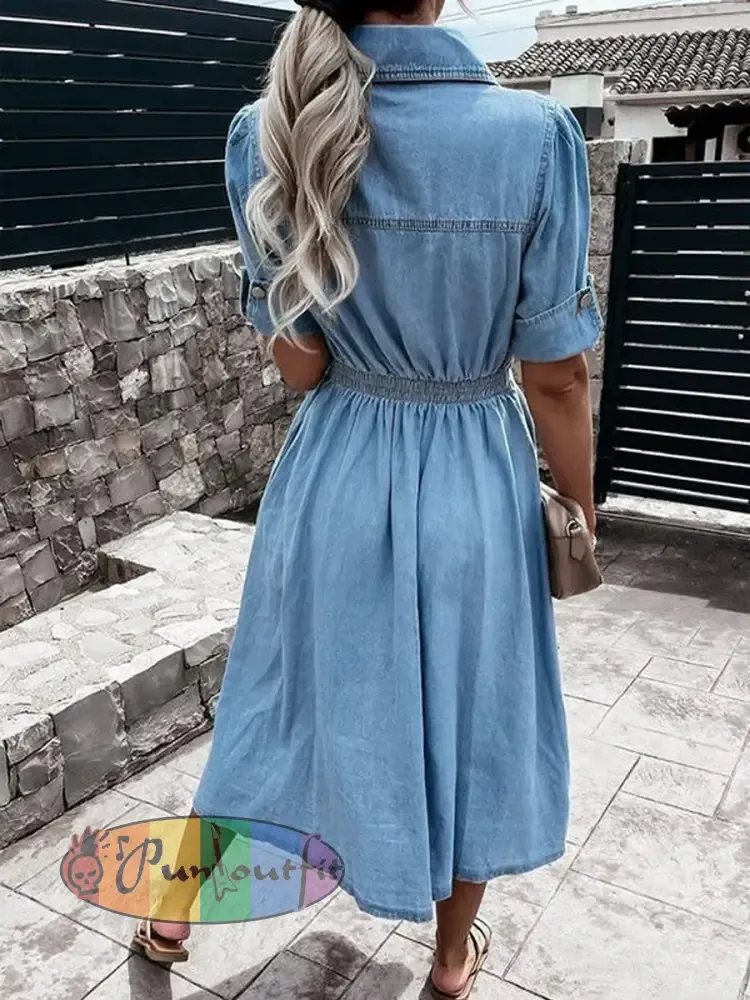 Women’s Casual Elegant Short-Sleeve Denim Dress
