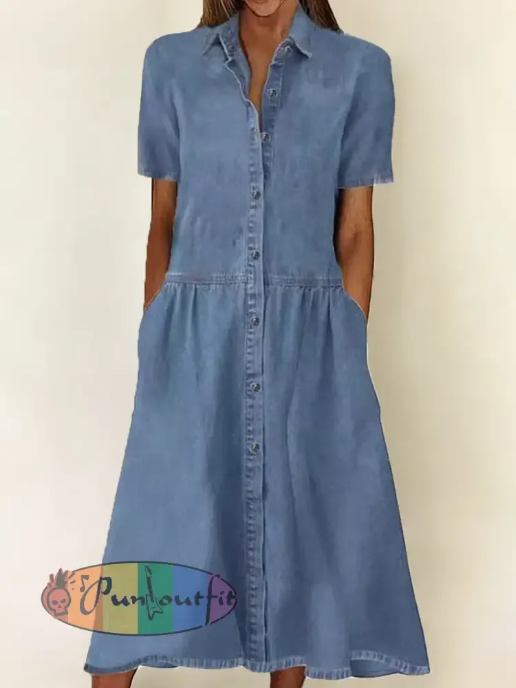 Women’s Casual Elegant Short-Sleeve Denim Dress