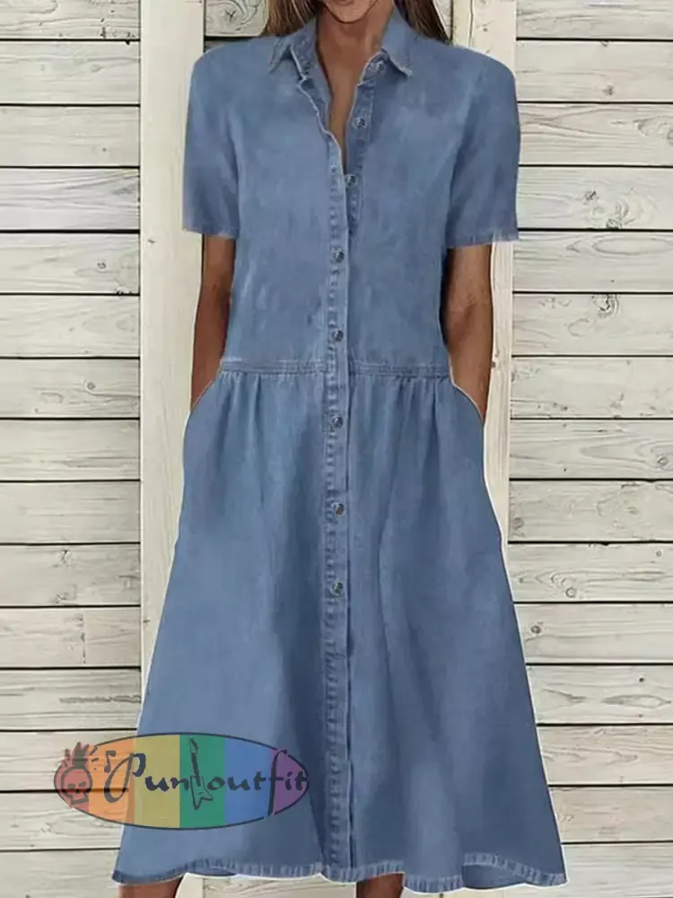 Women’s Casual Elegant Short-Sleeve Denim Dress
