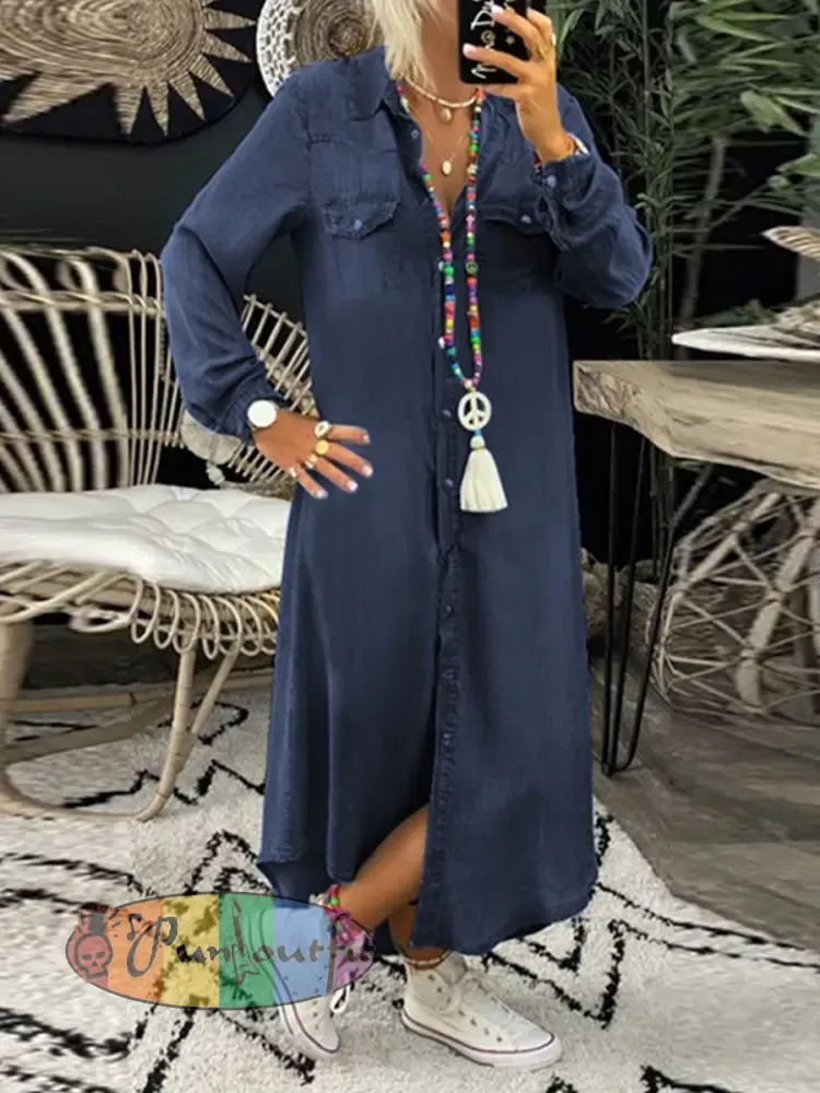 Women’s Casual Elegant Long Denim Shirt Dress