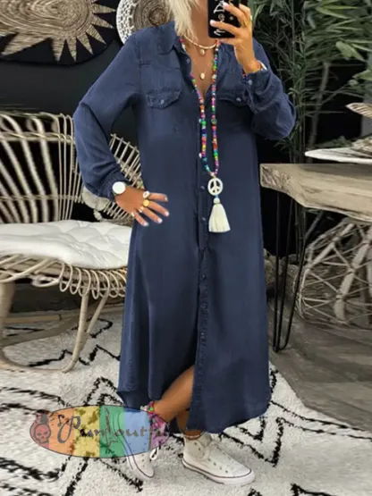 Women’s Casual Elegant Long Denim Shirt Dress