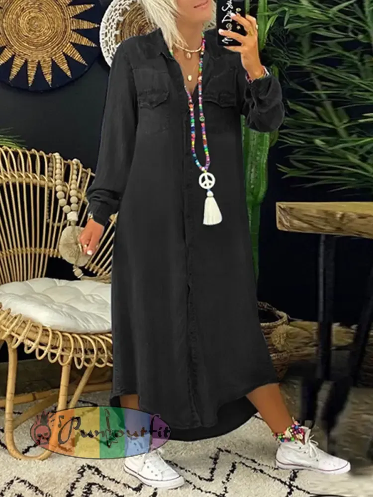 Women’s Casual Elegant Long Denim Shirt Dress