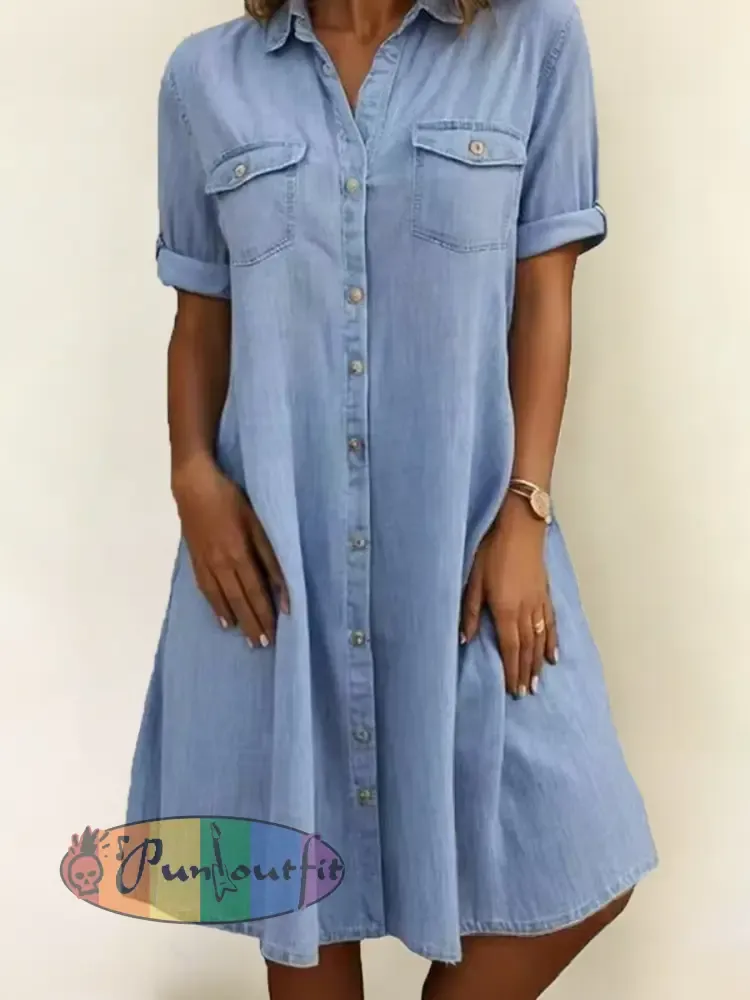 Women’s Casual Elegant Mid-Length Denim Style Shirt Dress