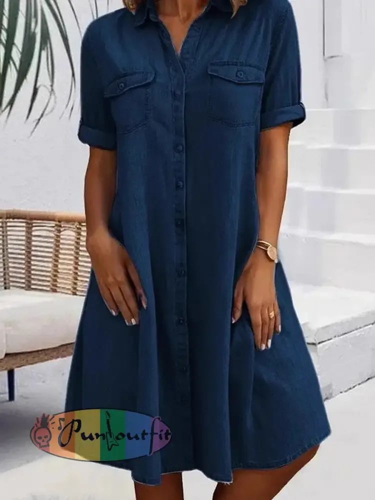 Women’s Casual Elegant Mid-Length Denim Style Shirt Dress