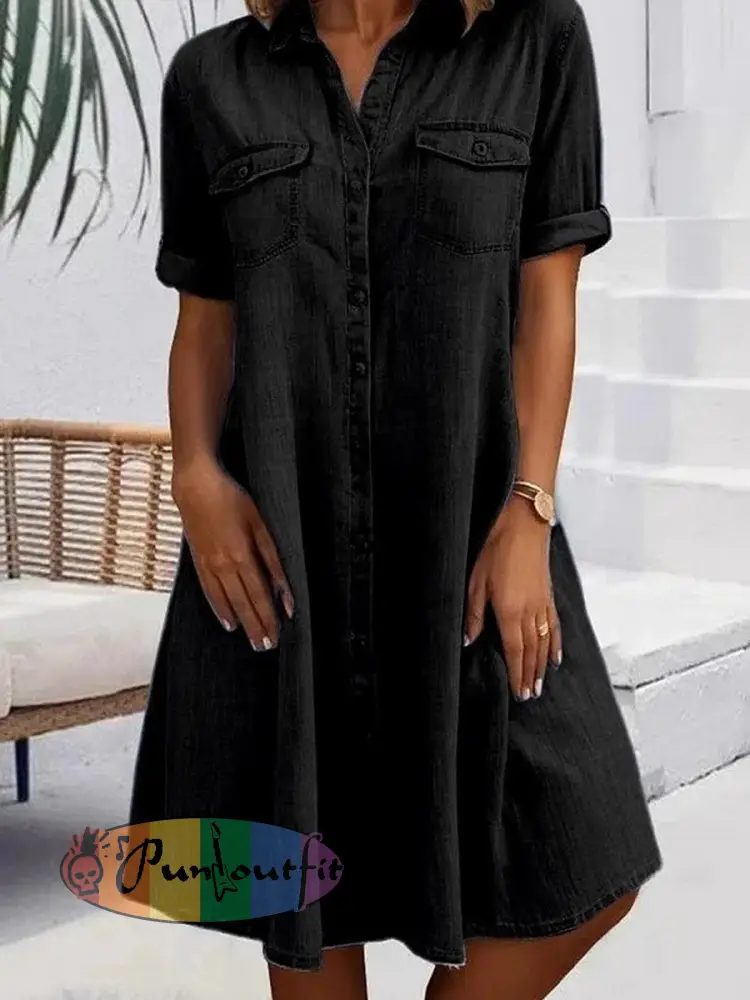 Women’s Casual Elegant Mid-Length Denim Style Shirt Dress