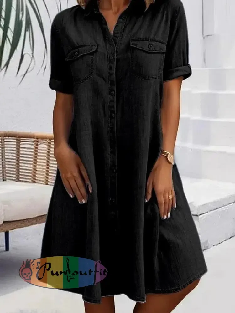 Women’s Casual Elegant Mid-Length Denim Style Shirt Dress