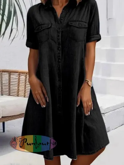 Women’s Casual Elegant Mid-Length Denim Style Shirt Dress