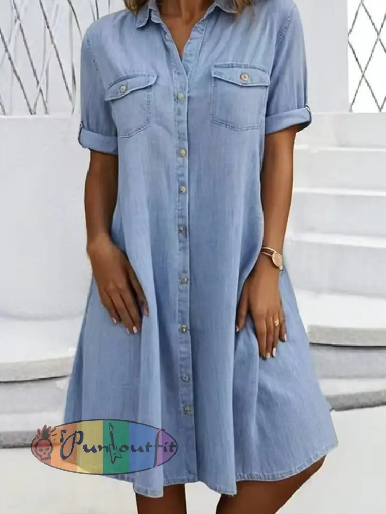 Women’s Casual Elegant Mid-Length Denim Style Shirt Dress