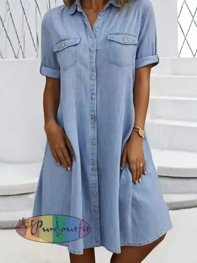 Women’s Casual Elegant Mid-Length Denim Style Shirt Dress