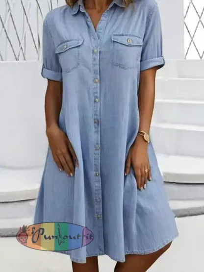 Women’s Casual Elegant Mid-Length Denim Style Shirt Dress