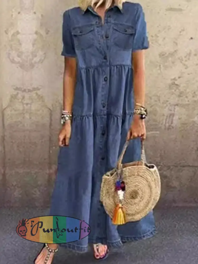 Women’s Casual Elegant Long Denim Shirt Dress