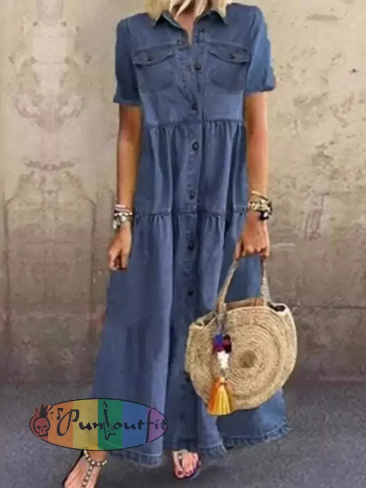 Women’s Casual Elegant Long Denim Shirt Dress