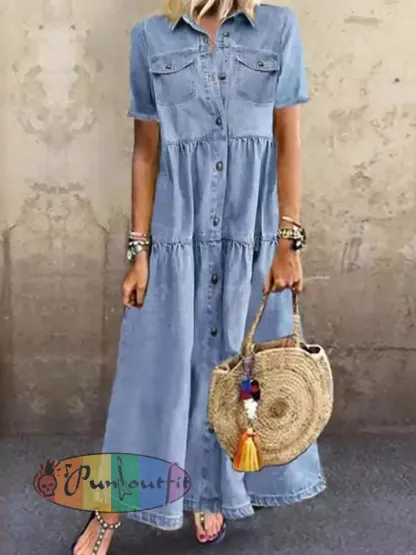 Women’s Casual Elegant Long Denim Shirt Dress