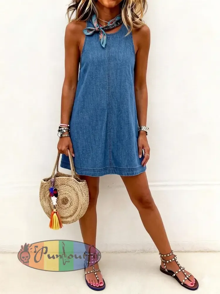 Women’s Sleeveless Backless Denim Mini Dress