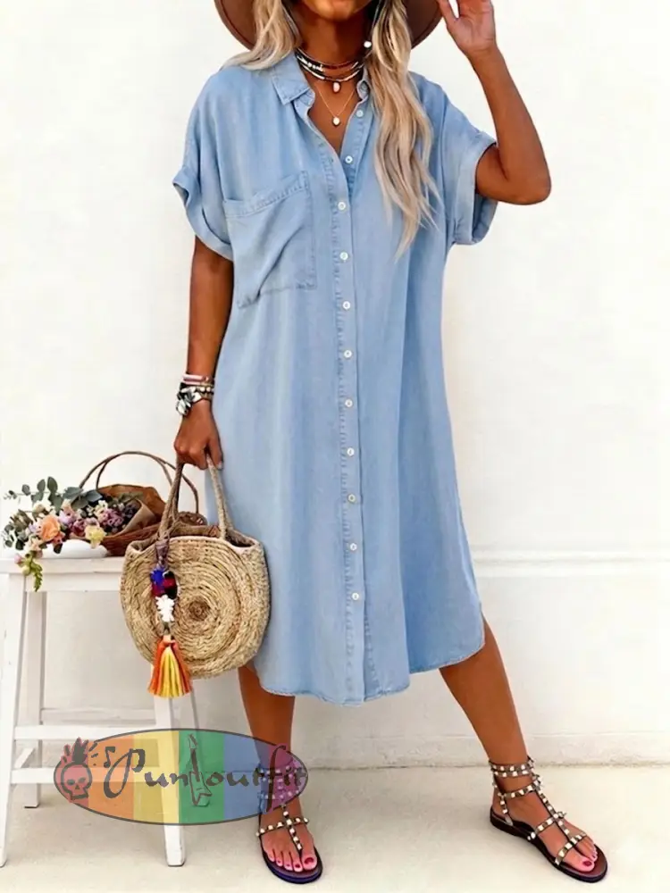 Women’s Lightweight Mid-Length Denim-Style Shirt Dress