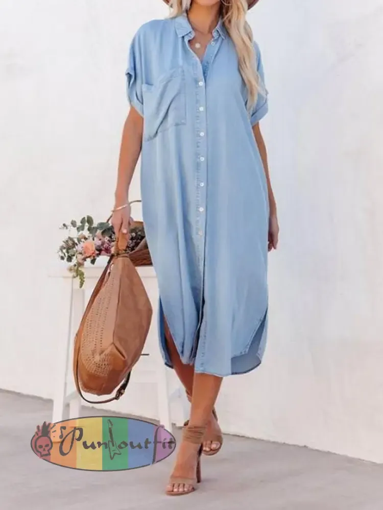 Women’s Lightweight Mid-Length Denim-Style Shirt Dress