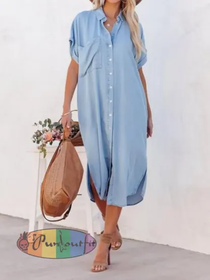 Women’s Lightweight Mid-Length Denim-Style Shirt Dress