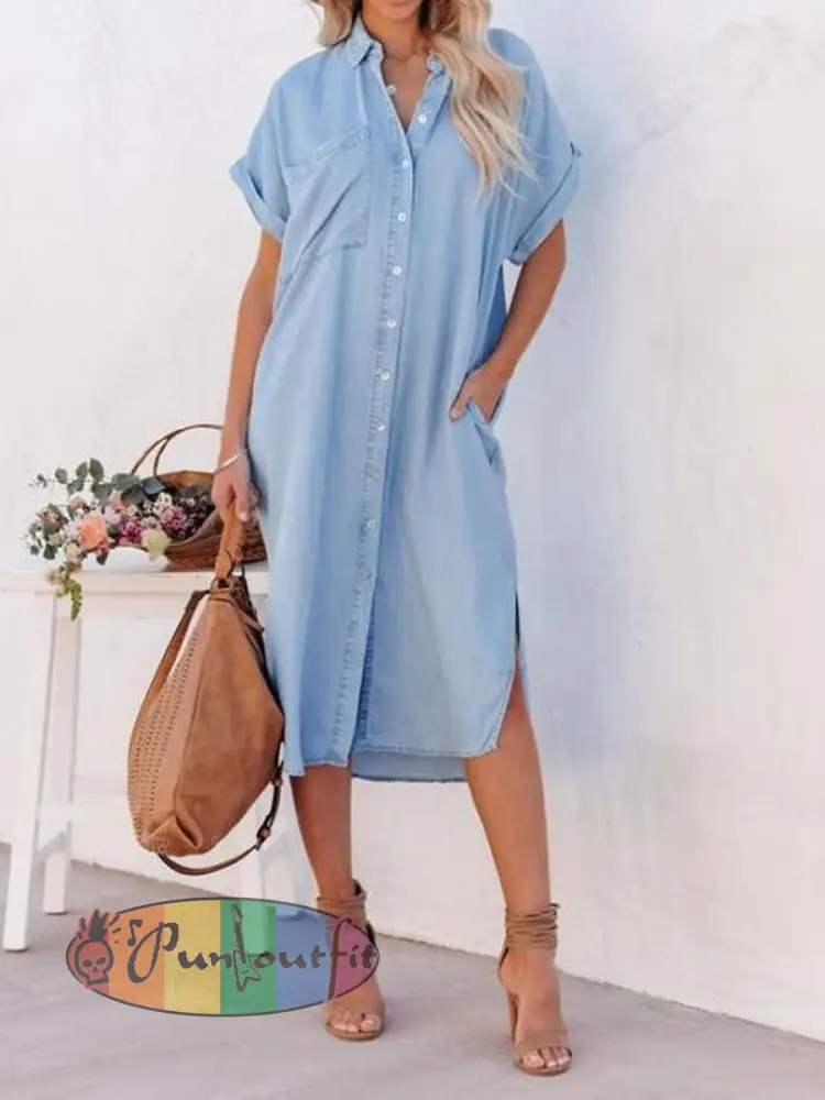 Women’s Lightweight Mid-Length Denim-Style Shirt Dress