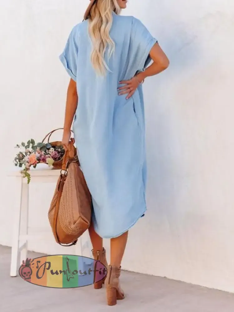 Women’s Lightweight Mid-Length Denim-Style Shirt Dress
