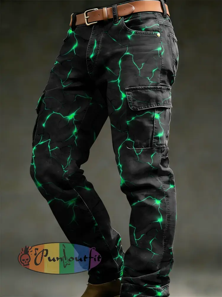 Men’s Retro Vacation Business Art Print Casual Workwear Trousers