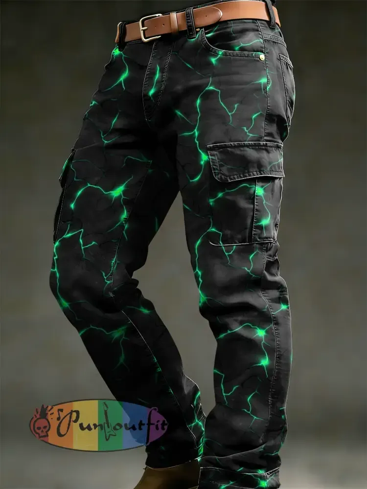 Men’s Retro Vacation Business Art Print Casual Workwear Trousers