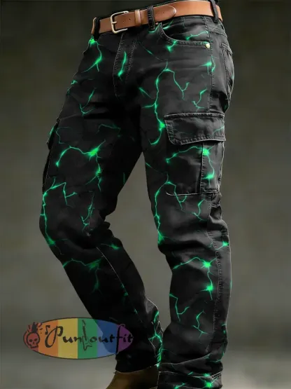 Men’s Retro Vacation Business Art Print Casual Workwear Trousers