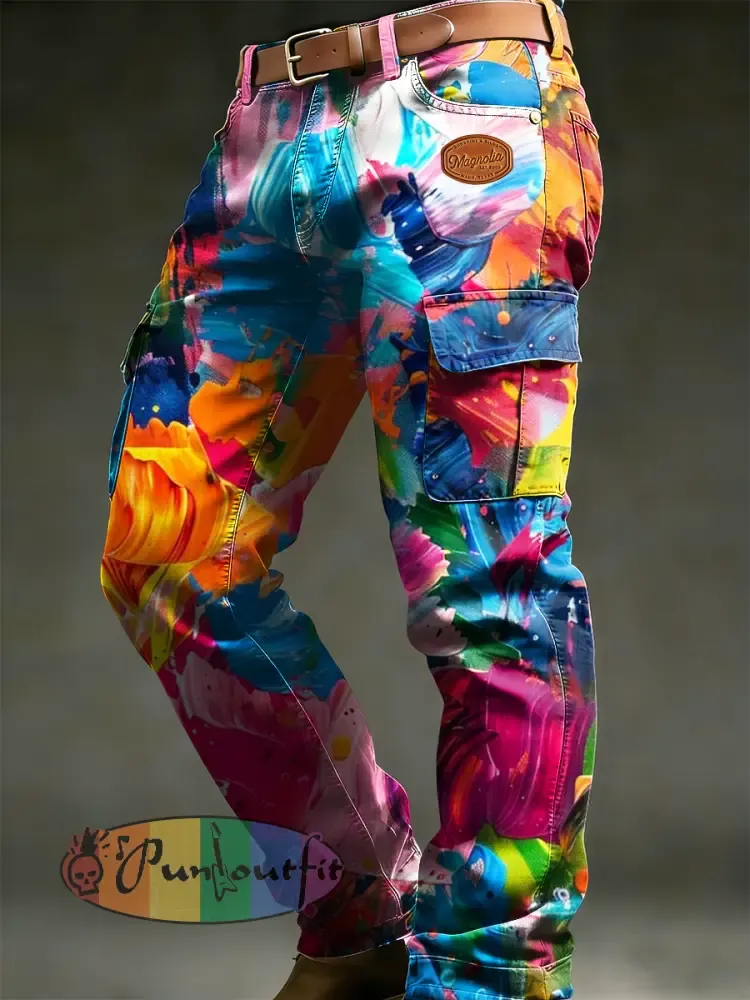 Men’s Retro Vacation Business Psychedelic Art Print Casual Workwear Trousers