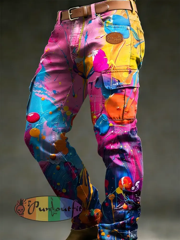 Men’s Retro Vacation Business Psychedelic Art Print Casual Workwear Trousers