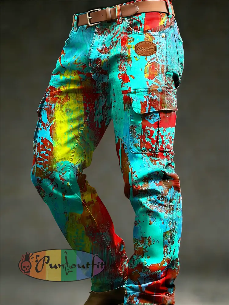 Men’s Retro Vacation Business Psychedelic Art Print Casual Workwear Trousers