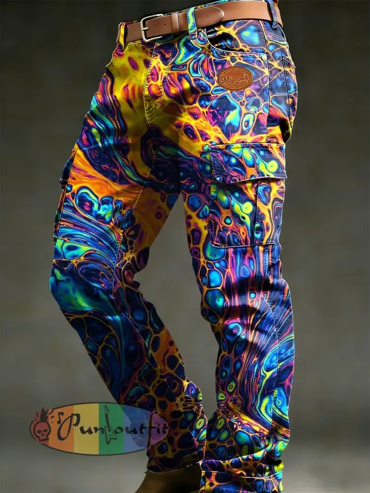Men’s Retro Vacation Business Psychedelic Art Print Casual Workwear Trousers