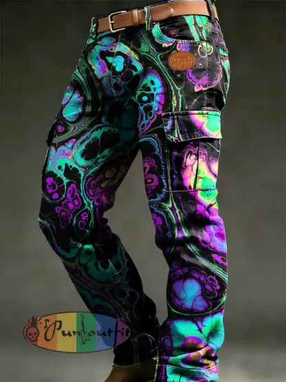 Men’s Retro Vacation Business Psychedelic Art Print Casual Workwear Trousers