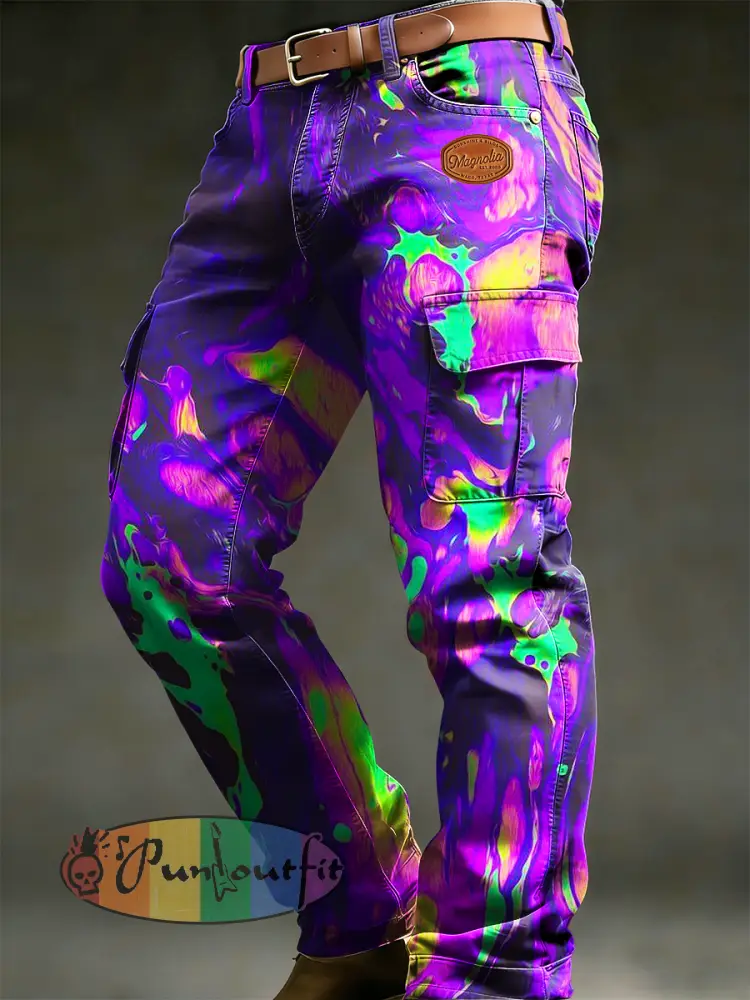 Men’s Retro Vacation Business Psychedelic Art Print Casual Workwear Trousers